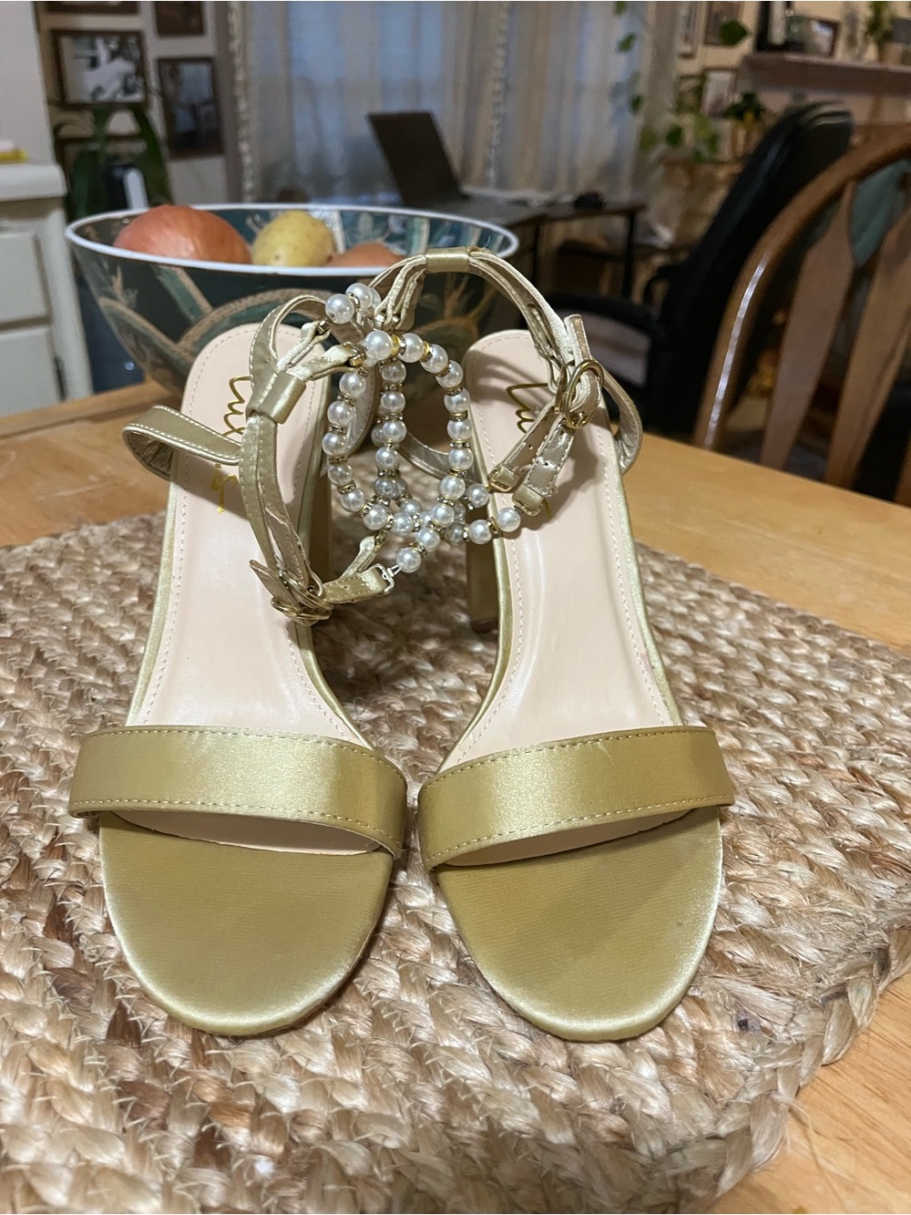 Lulu's Gold Pearl Ankle-Strap Heeled Sandals